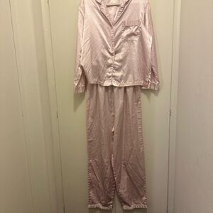 Classic Pink polyester Pajama Set with Piped Design
